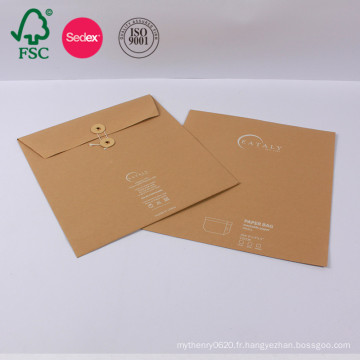 Enveloppe de papier kraft personnalisé avec bouton de corde